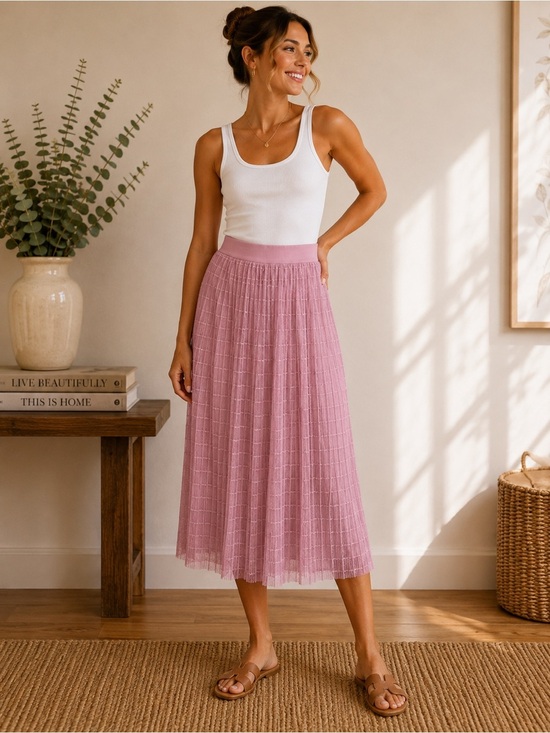 ON 34th Dresses & Skirts - ON 34TH Dusty Rose Pleated Mesh Midi Skirt XXS Like New